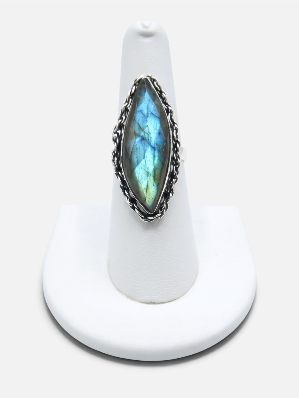 925 VINTAGE LABRADORITE FACETED RING - Picture 5 of 6